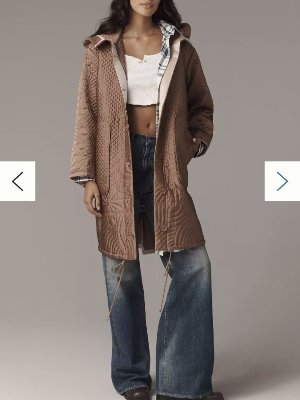 Anthropologie Quilted Hooded Brown Coat